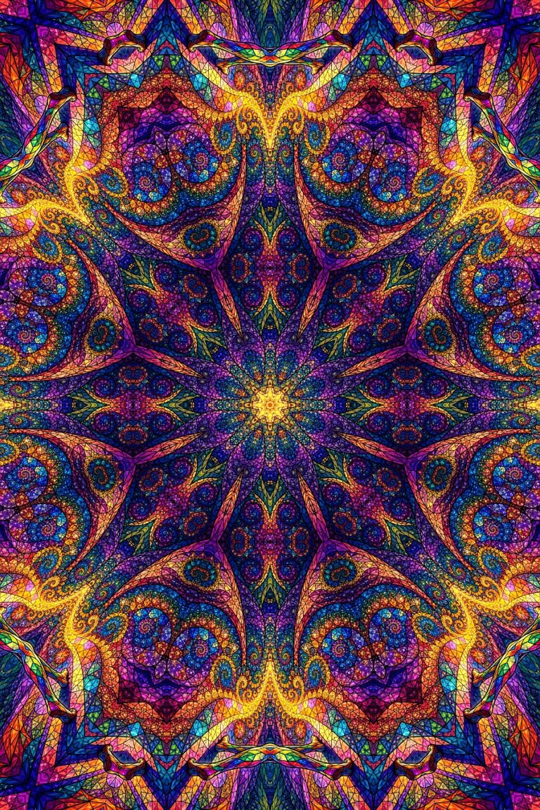 stained glass kaleido mandala artwork, modern interior art print