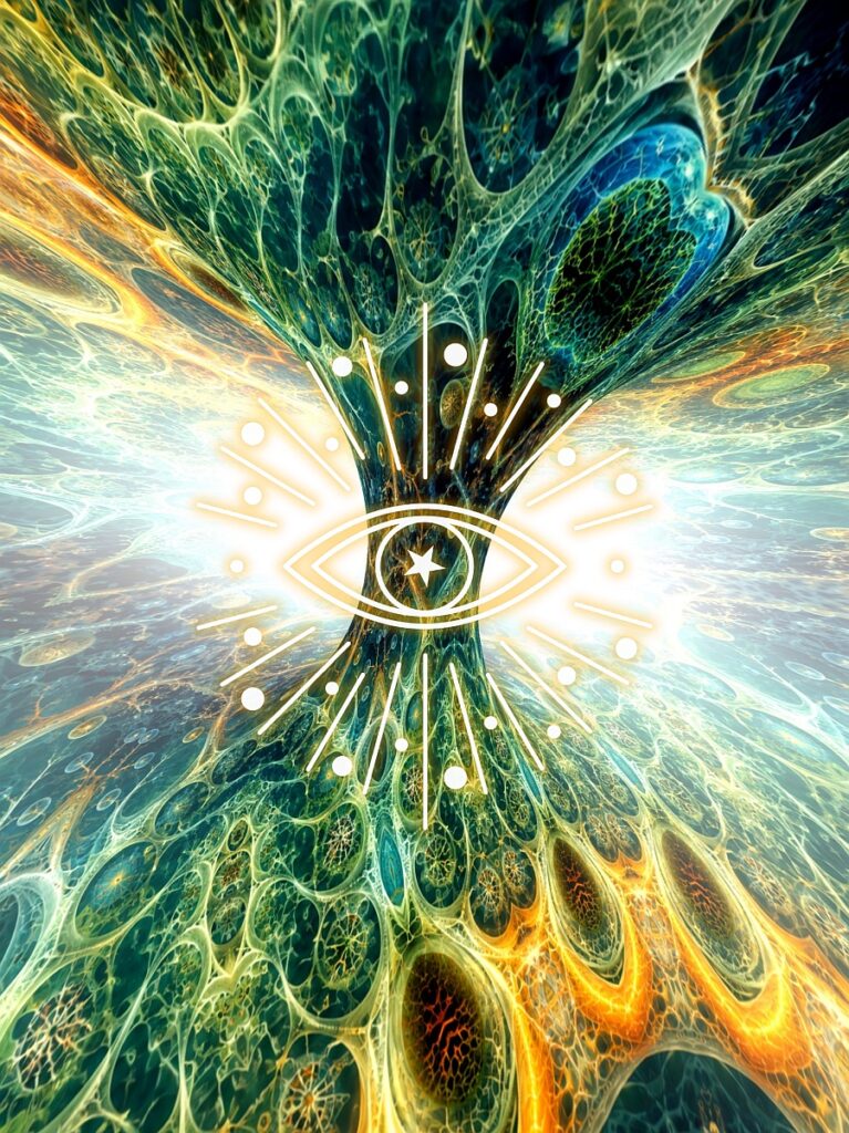 green orange white fractal inspired artwork, meditation art print