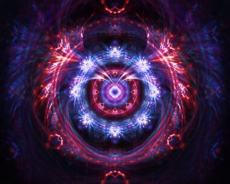 red-blue fractal flame art resembling angel wings, modern art print
