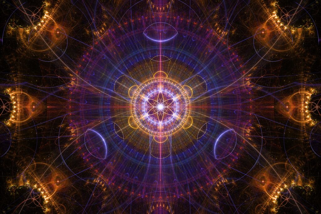 violet orange fractal flame artwork, meditation art print