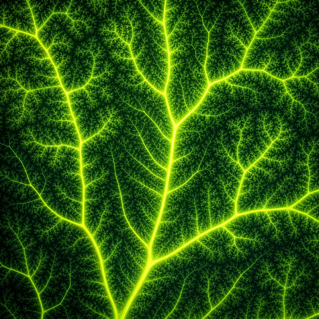 green leaf structure biophilic fractal artwork, modern interior art print