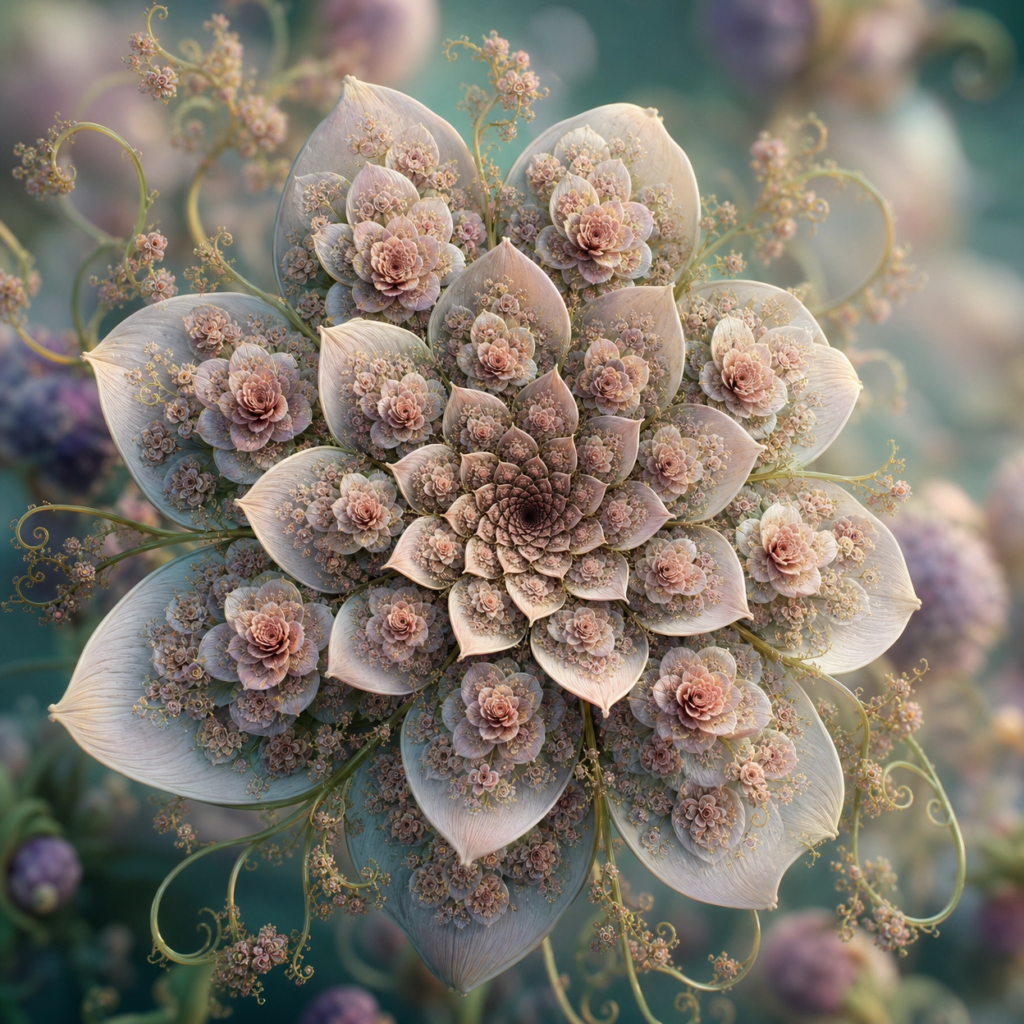 soft pink flower biophilic fractal artwork, modern art print