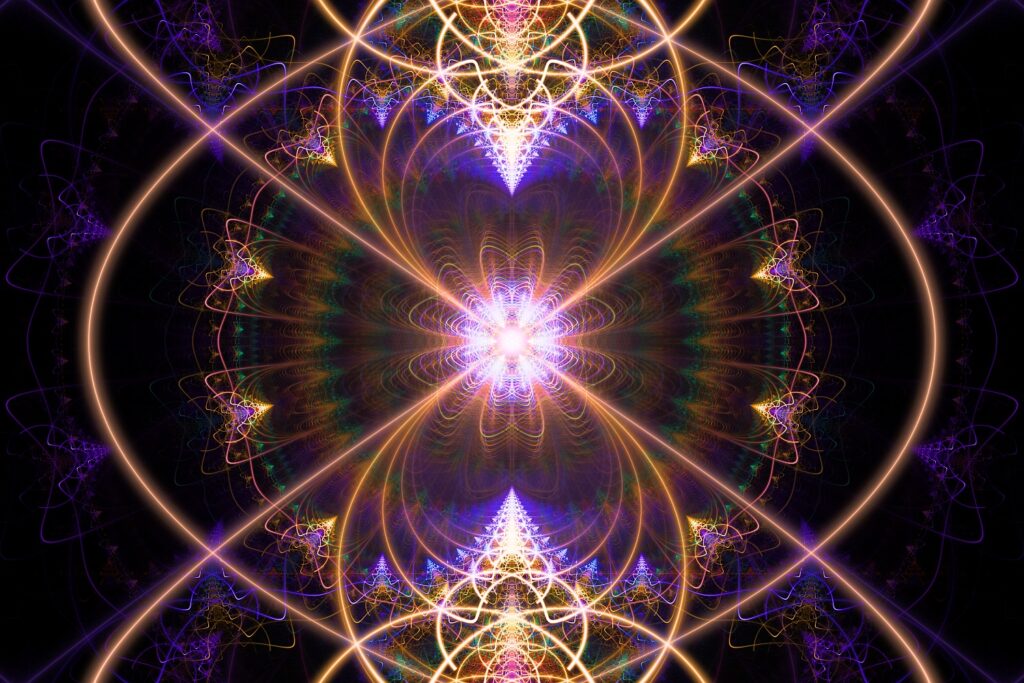 violet orange fractal flame artwork, meditation art print