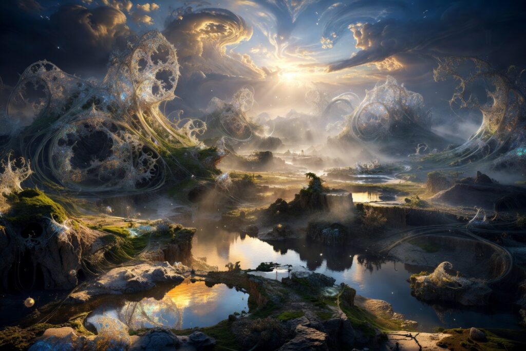 ethereal, organic fractal landscape, art print for modern interior