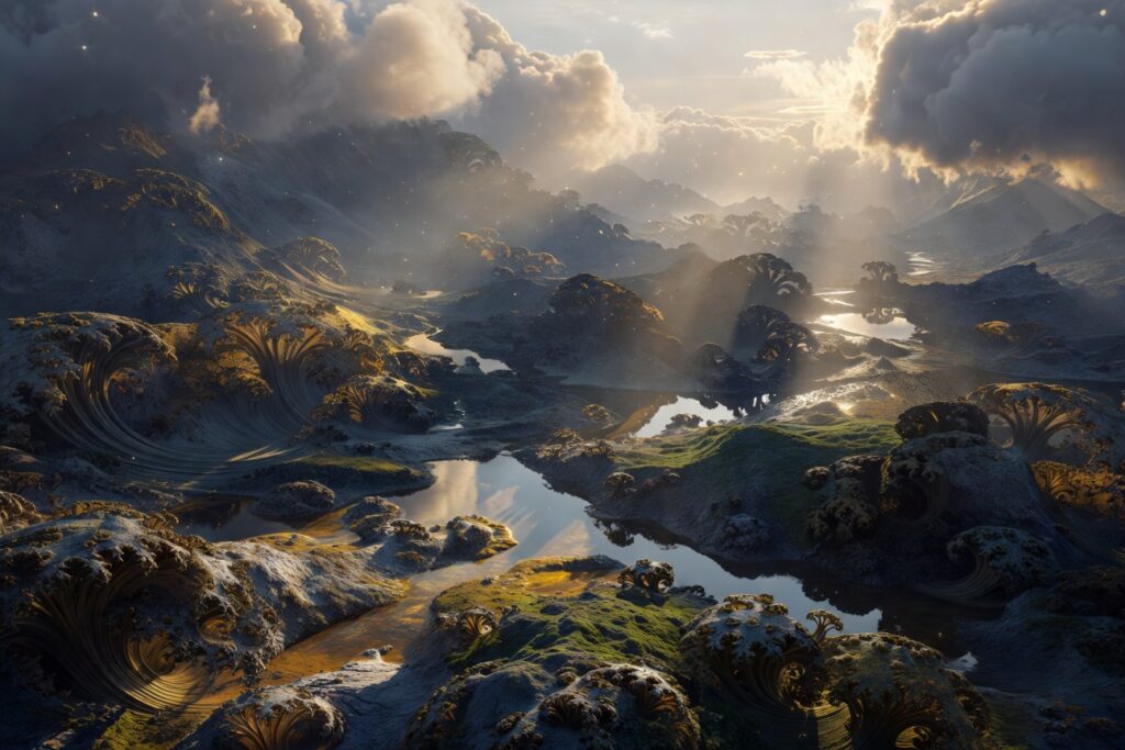 cinematic, organic fractalscape, modern art print