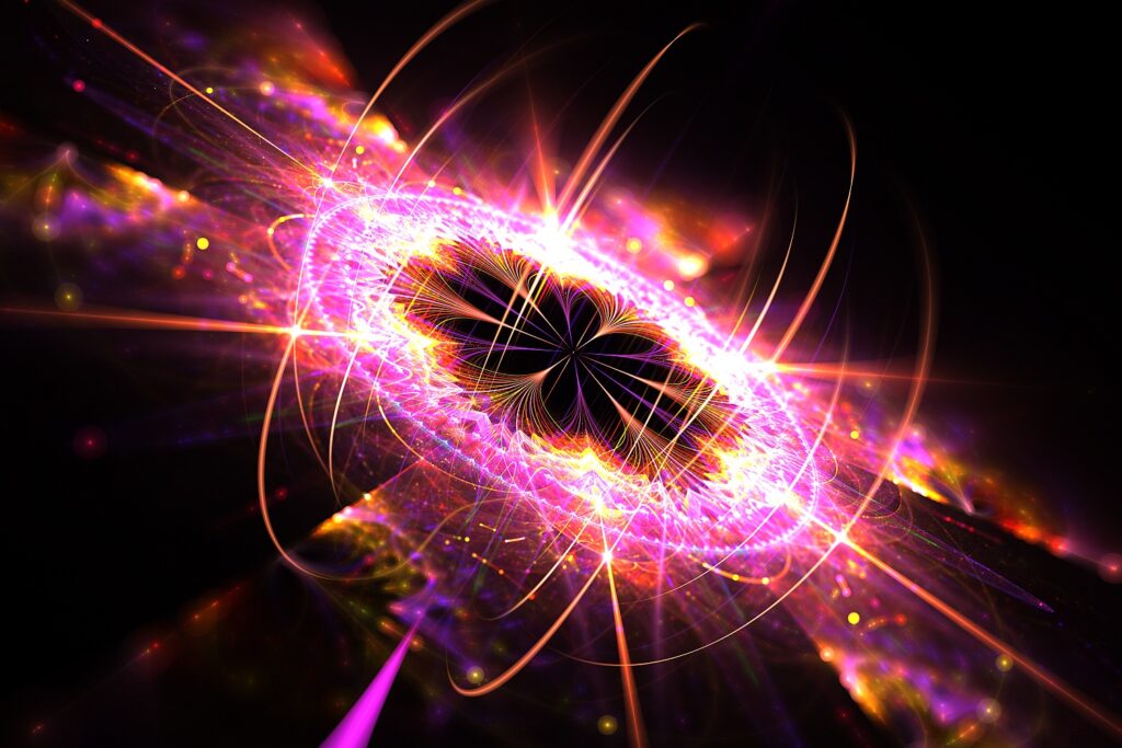 pink orange fractal flame artwork, glow, contemporary luxe wall art