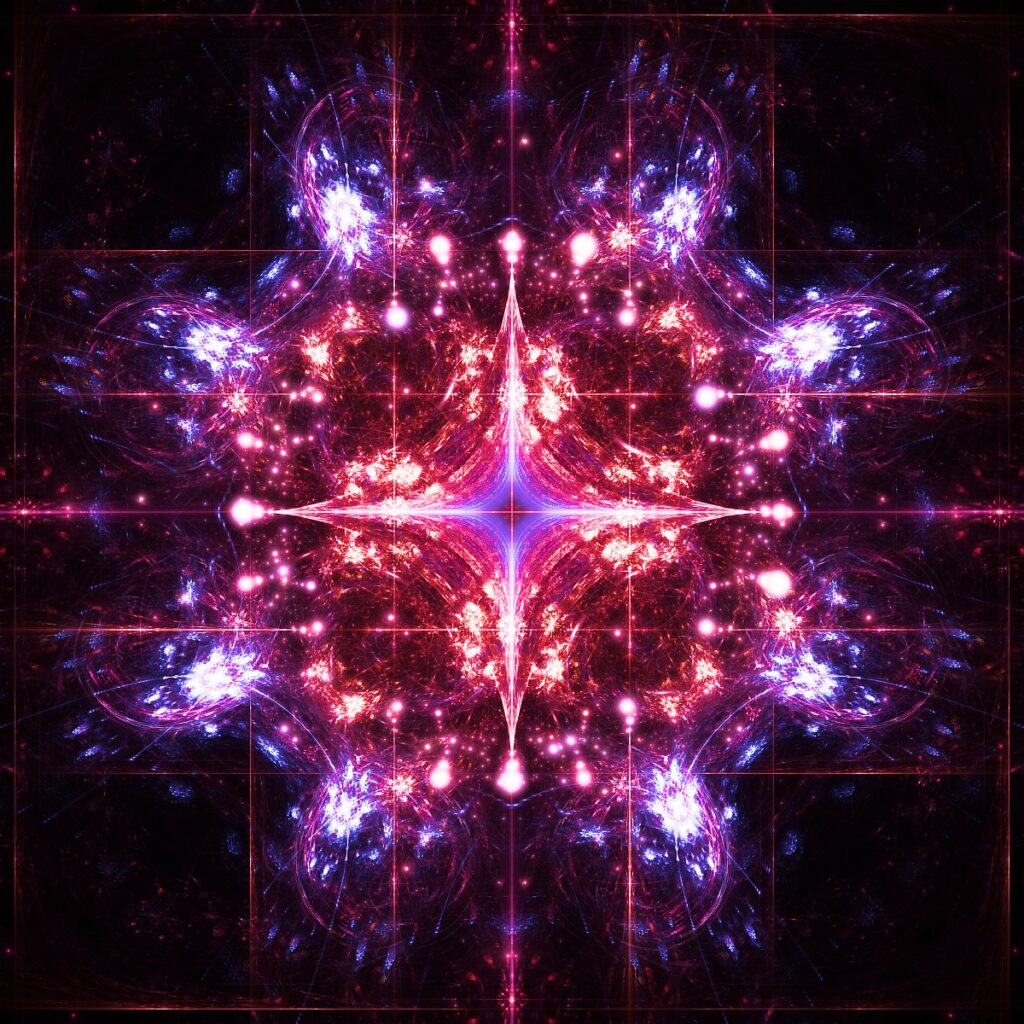 red purple fractal flame artwork, cosmic wall art, contemporary luxe art print