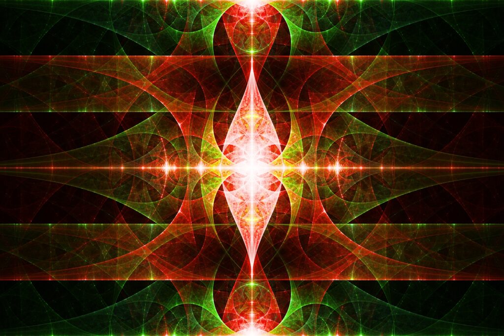 green red fractal flame artwork, modern mystical wall art