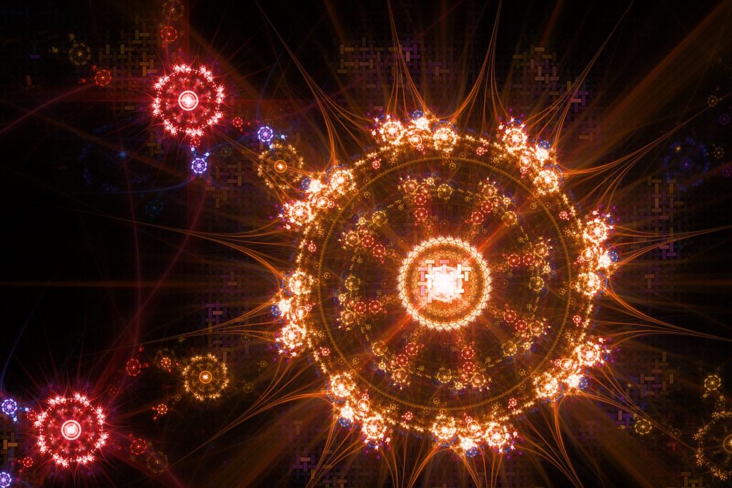 fractal flame artwork, red orange colors, modern wall art