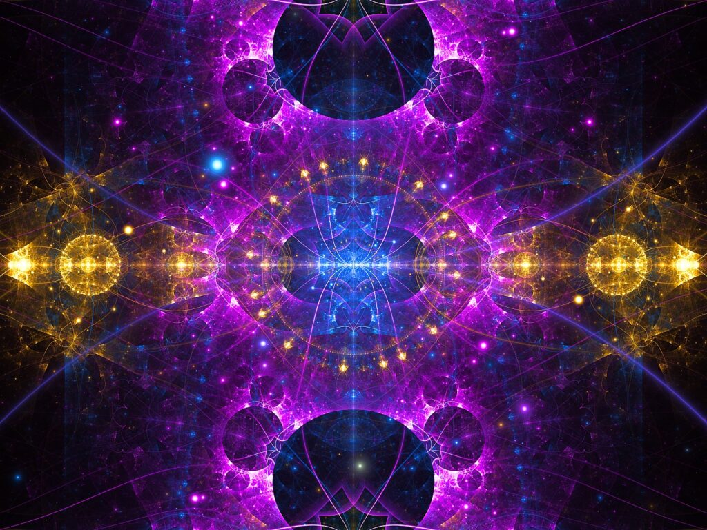 violet golden fractal flame artwork, cosmic, contemporary luxe wall art