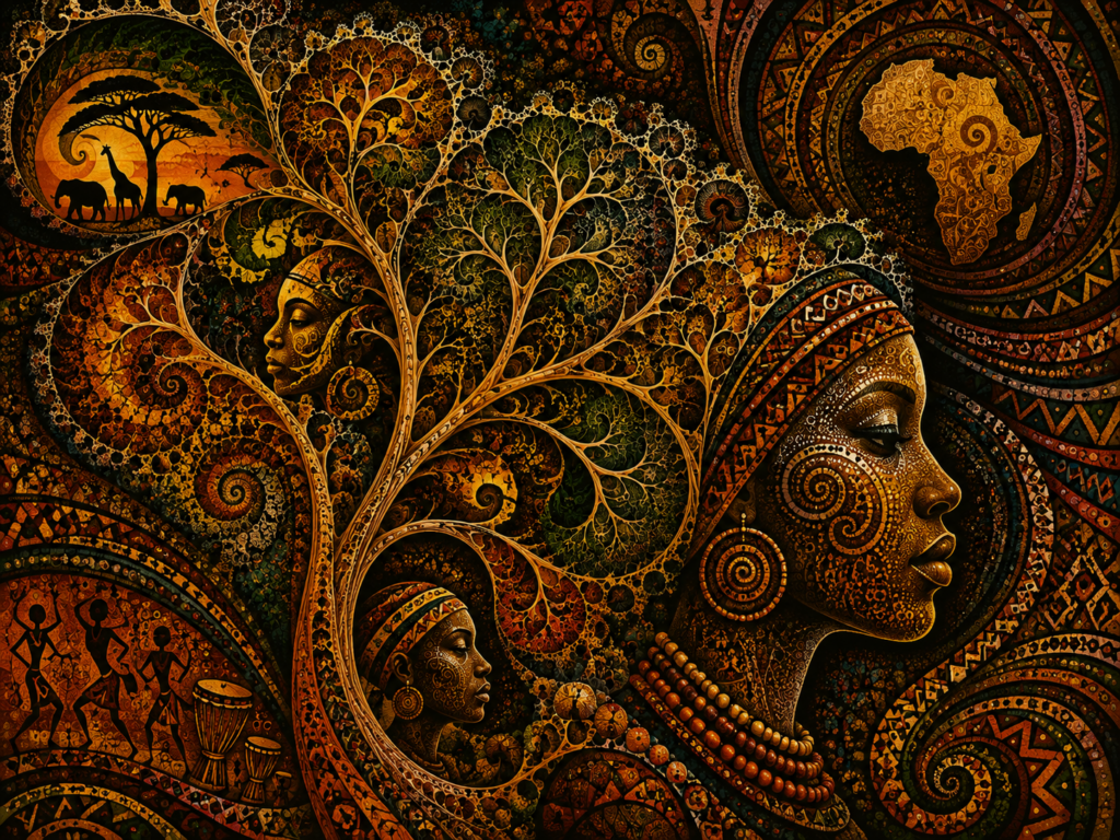 fractal african culture, AI artwork, modern art print