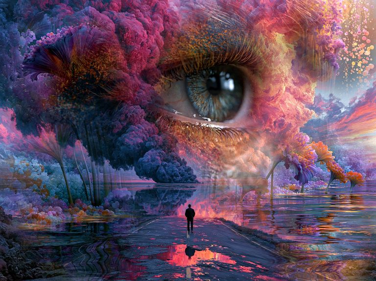 Surreal artwork in red, orange and blue hues - by Michal Dunaj