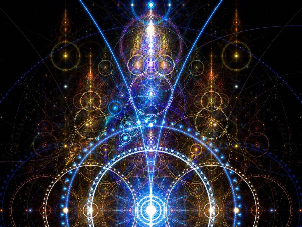 golden blue fractal flame art, cosmic energy meditation art print