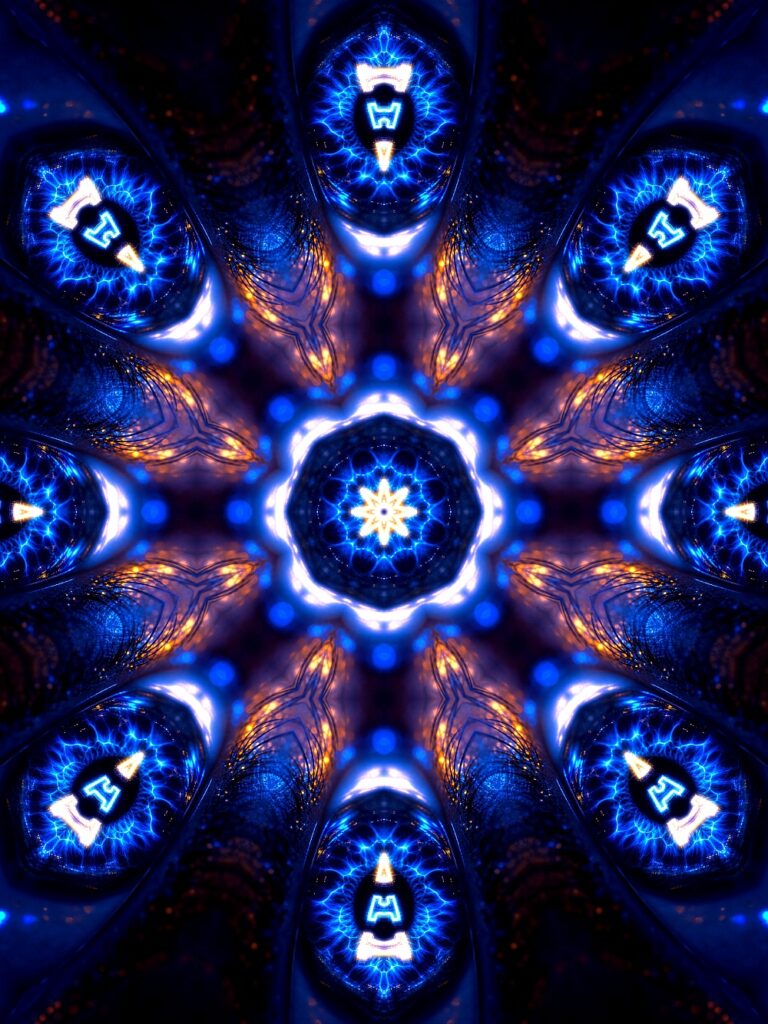 glowing kaleidoscopic mandala artwork, modern spiritual art print