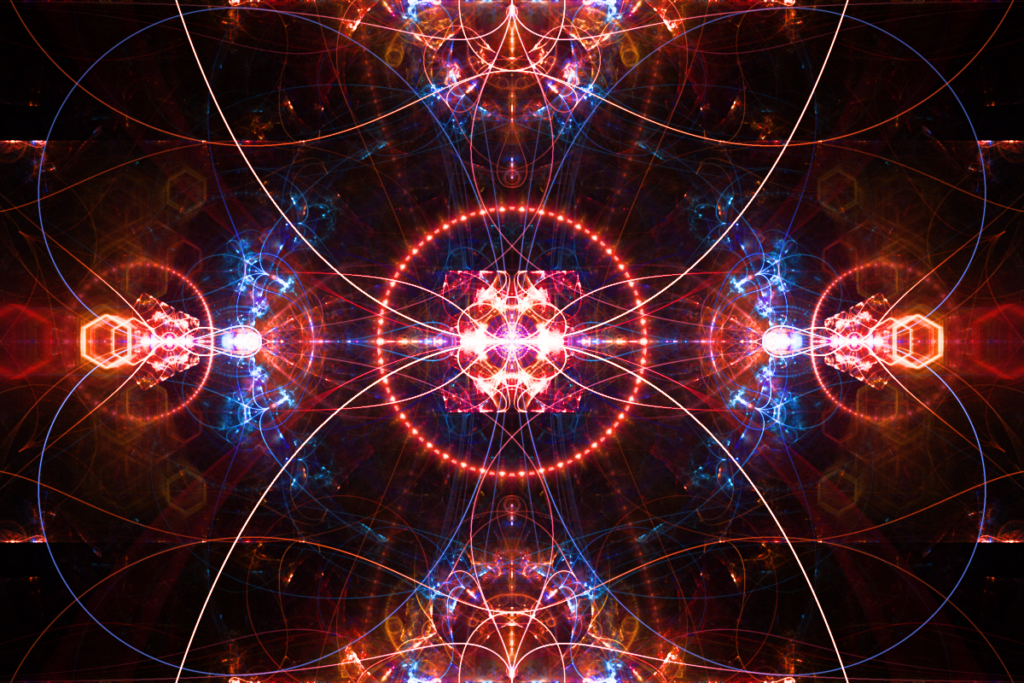 radiant red blue fractal flame art, modern spiritual art