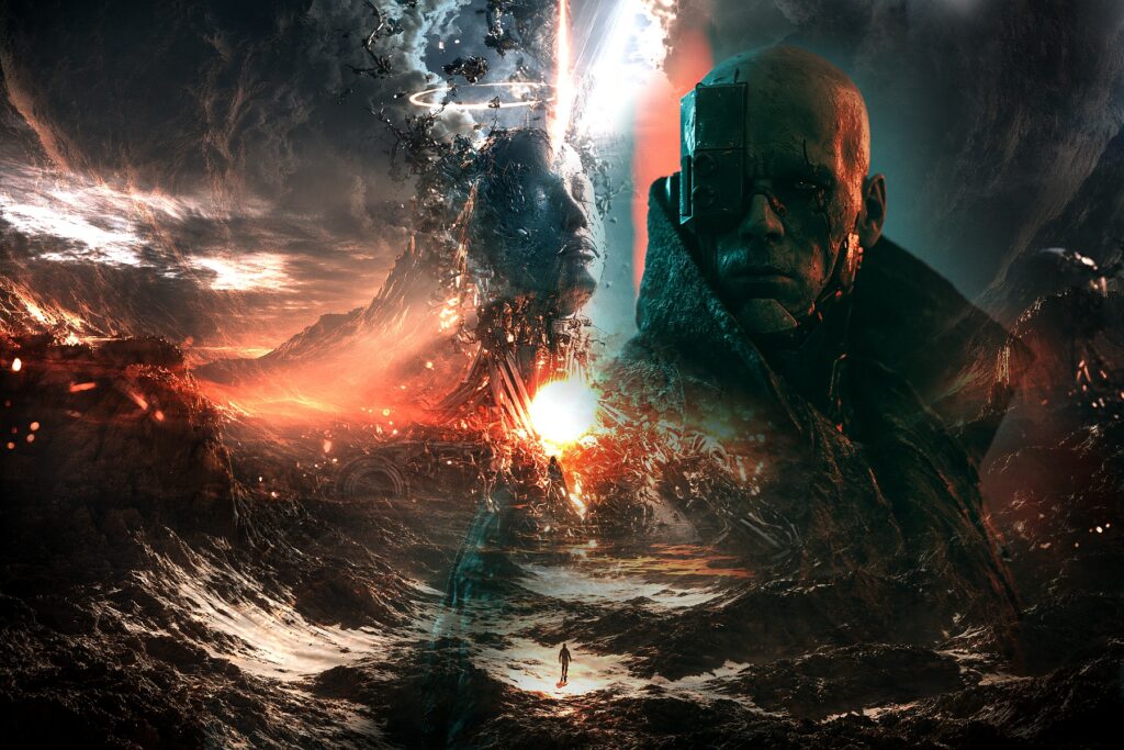 dark surreal sci-fi artwork, modern symbolic wall art