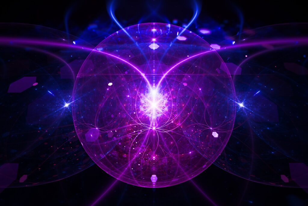 violet blue fractal artwork with glowing lines, cosmic modern art print